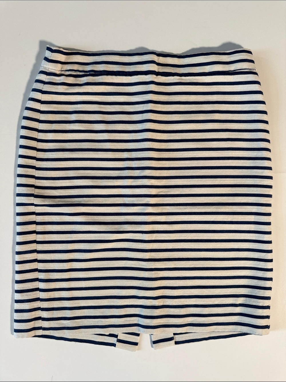 J. Crew Navy Blue & White Striped The Pencil Skirt Sz 6 EUC OFFICE STYLE PREPPY